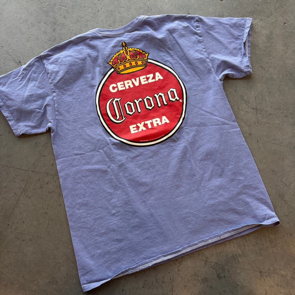 Vintage Y2k Corona Extra Purple Beer 100% Cotton Short Sleeve Graphic Tee Large